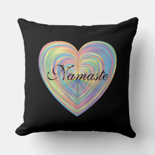Black and Rainbow Heart Namaste Throw Pillow