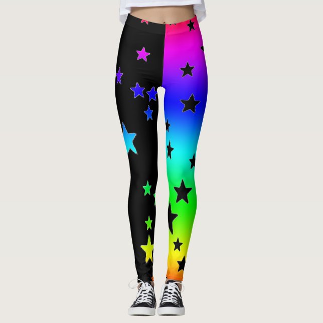 Black And Rainbow Star Leggings (Front)