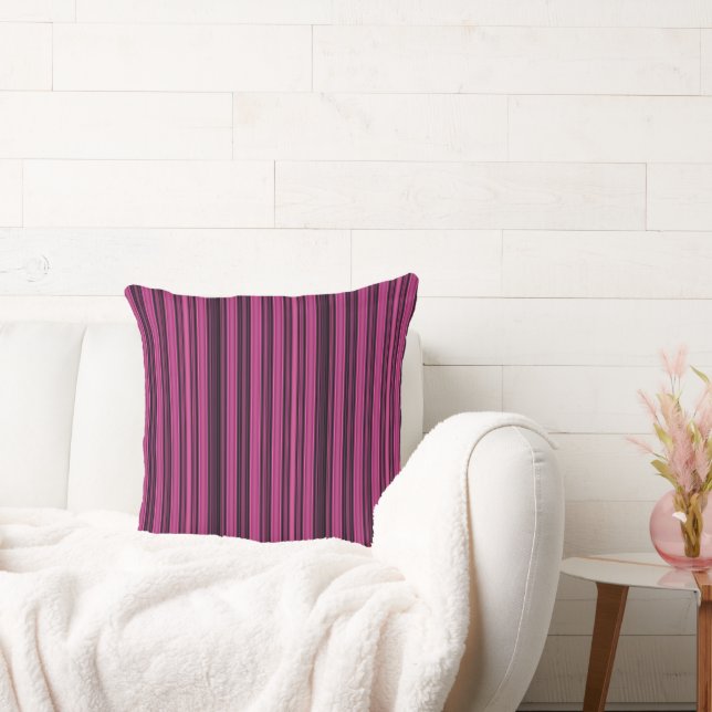 Black and Raspberry Coloured Stripe Throw Pillow (Couch)