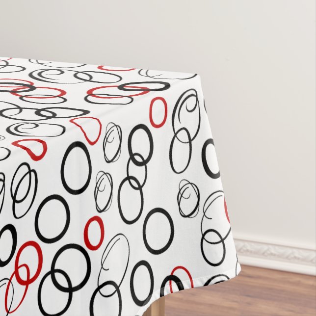 Black and Red Abstract Circle Pattern Tablecloth (In Situ)