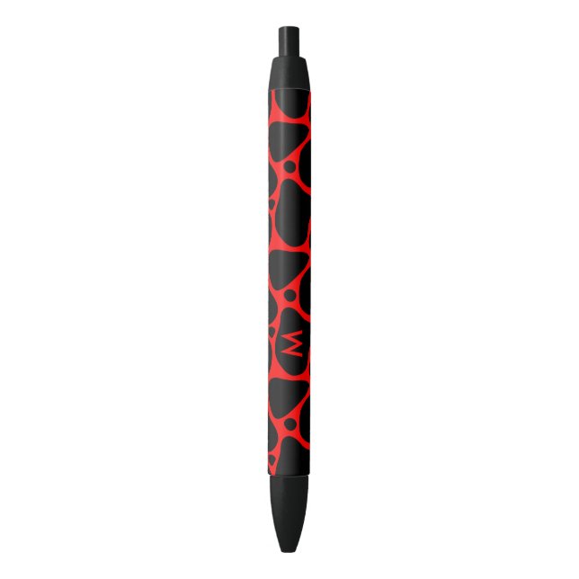 Black and red abstract giraffe pattern black ink pen (Front Vertical)