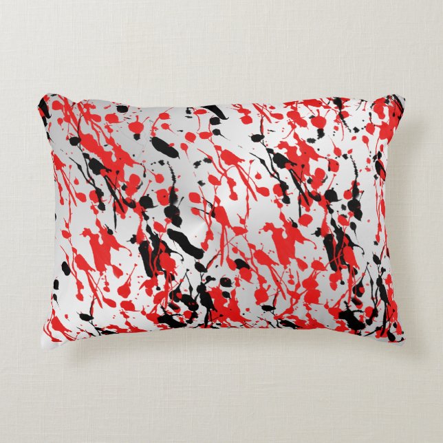 Black and Red Abstract Splash and Drip Accent Pillow (Front)
