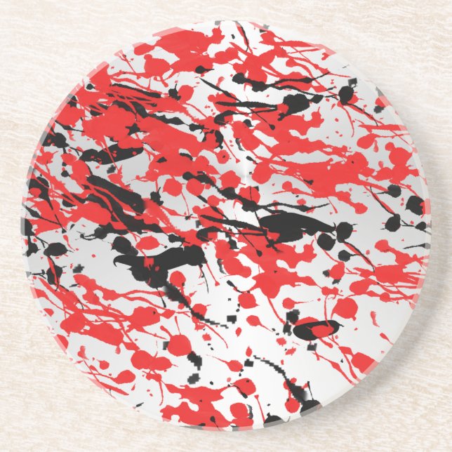 Black and Red Abstract Splash and Drip Coaster (Front)