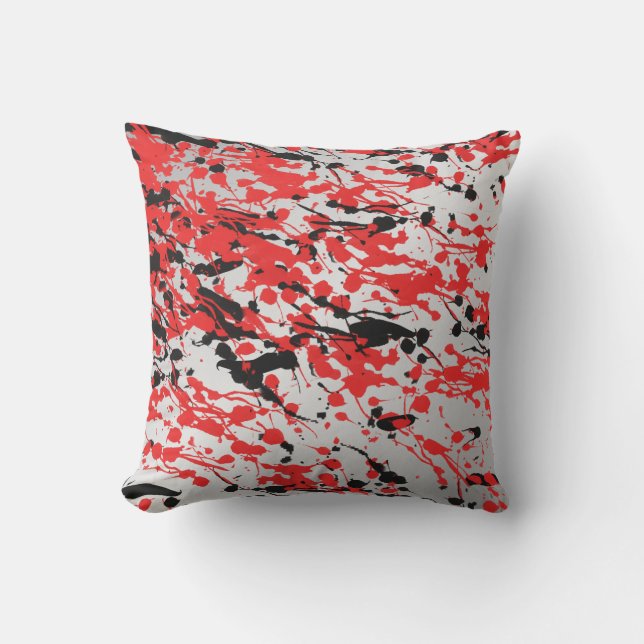 Black and Red Abstract Splash and Drip Outdoor Pillow (Front)