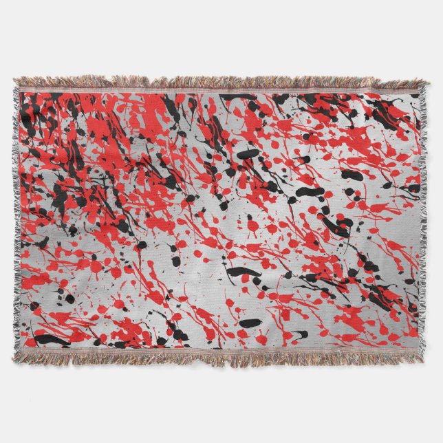 Black and Red Abstract Splash and Drip Throw Blanket (Front)