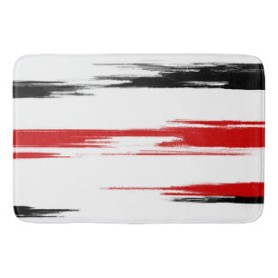 Black and red abstract striped bath mat