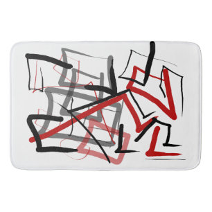 Black and red abstract striped bath mat