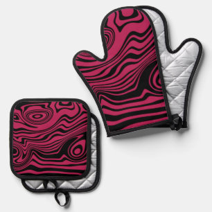 Black and Red Abstract Waves Custom Colours Modern Oven Mitt & Pot Holder Set