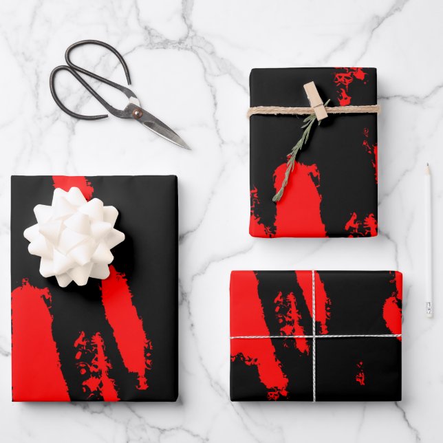 Black and Red Abstract Wrapping Paper Sheet (Front)