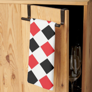 Black and Red Argyle Pattern Monogram Kitchen Towel