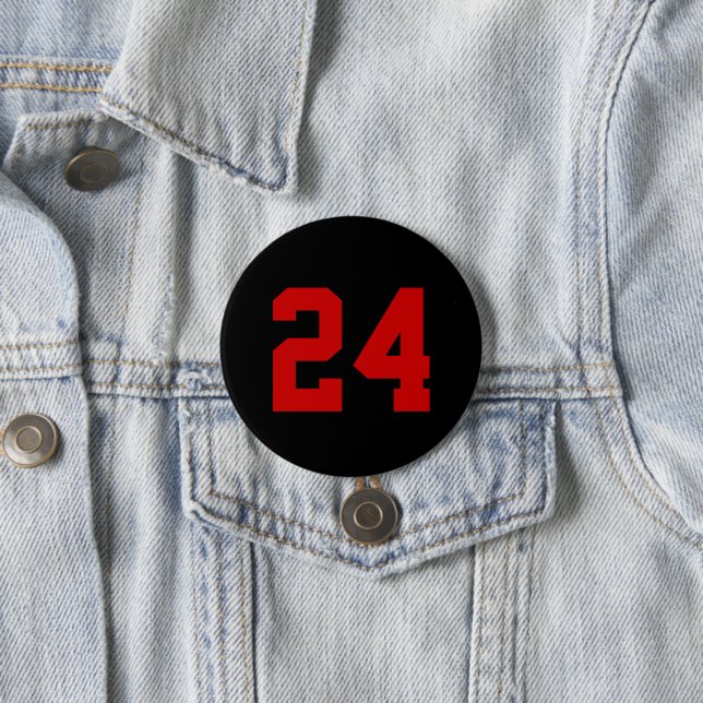 Black and Red Athlete Jersey Number 3 Inch Round Button (In Situ)