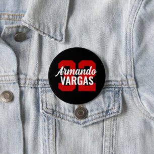Black and Red Athlete Jersey Number 3 Inch Round Button