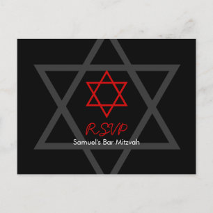 Black and Red Bar Mitzvah RSVP Invitation Postcard
