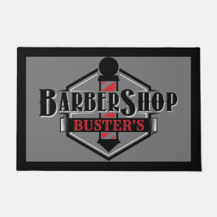 Black and Red Barber Logo Personalize  24" x 36" Doormat