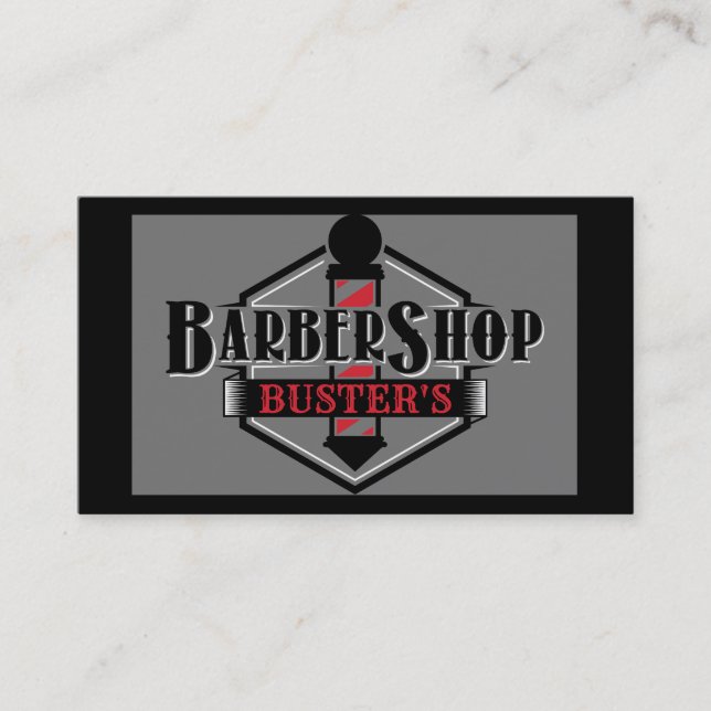 Black and Red Barber Logo Personalize Business Card (Front)