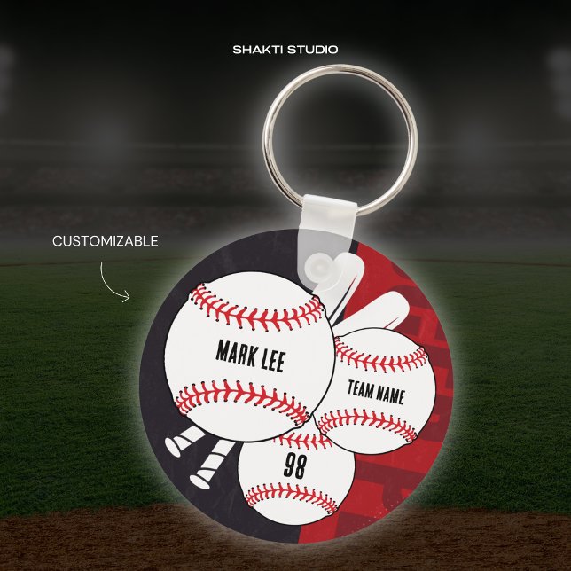 Black and Red Baseball Player Sports Team Keychain (Creator Uploaded)