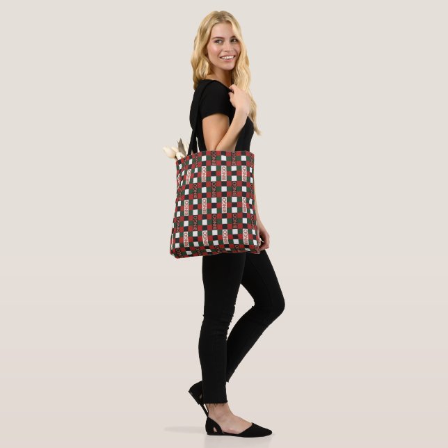 Black and Red Bingo Patterned  Tote Bag (On Model)