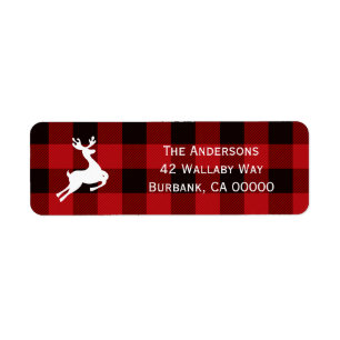 Black and Red Buffalo Plaid Address Label