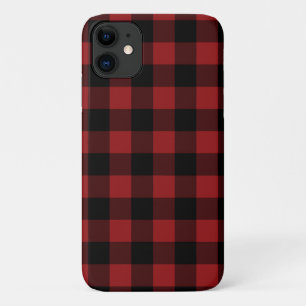 Black and Red Buffalo Plaid Check iPhone Case