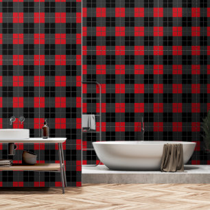Black and Red Buffalo Plaid Check Wallpaper