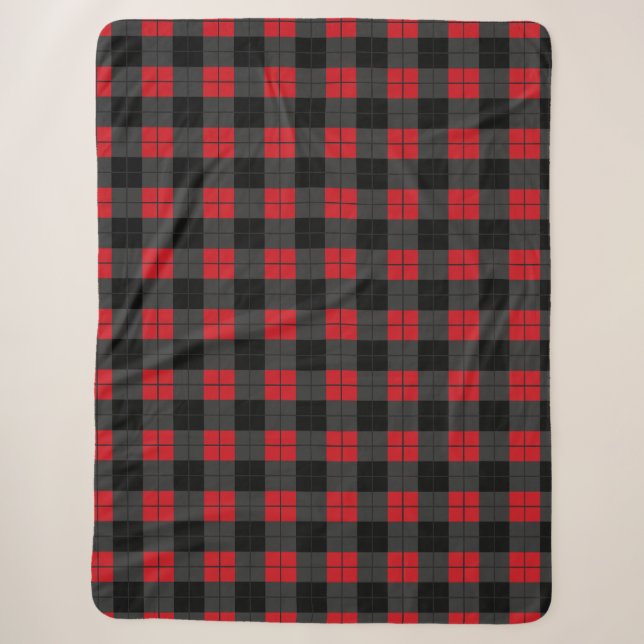 Black and Red Buffalo Plaid Checked Sherpa Blanket (Front)
