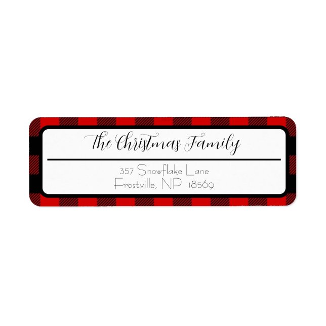 Black and Red Buffalo Plaid Christmas Return Lable (Front)