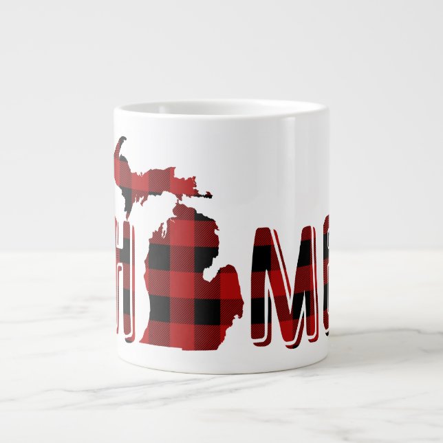 Black and Red Buffalo Plaid | Lumberjack Michigan Large Coffee Mug (Front)