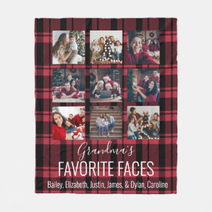 Black and Red Buffalo Plaid Personalized 9 Photo Fleece Blanket