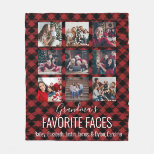 Black and Red Buffalo Plaid Personalized 9 Photo  Fleece Blanket