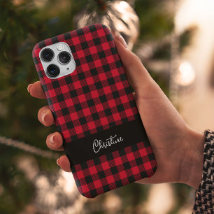 Black and Red Buffalo Plaid Personalized  Case-Mate iPhone 14 Case