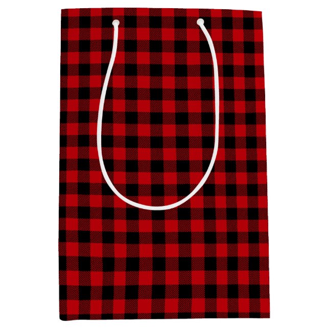 Black and Red Check Pattern Medium Gift Bag (Front)