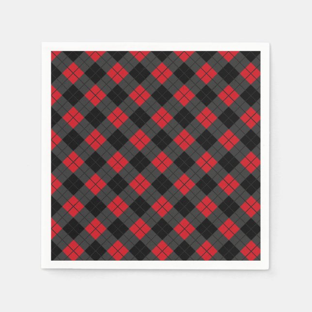 Black and Red Check Pattern Napkins (Front)