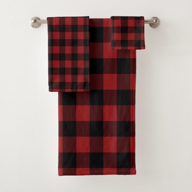 Black and Red Checked Bath Towel Set (Insitu)