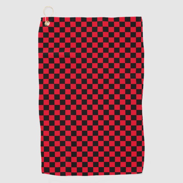 Black and Red Checkered checkerboard pattern Golf Towel (Front)
