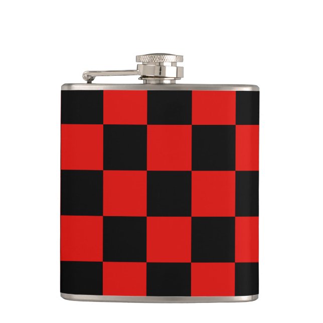 Black and red chequerboard - Milan Hip Flask (Front)