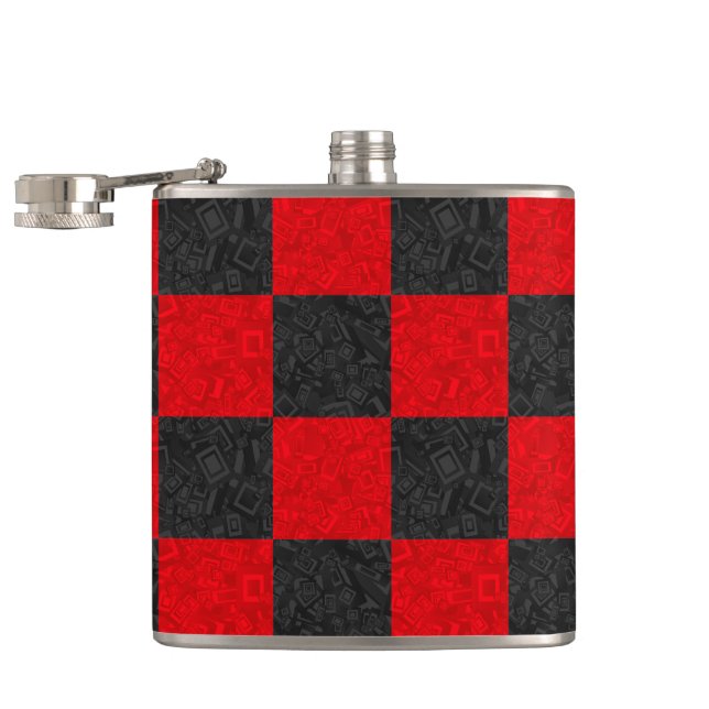 Black and Red Chequerboard Pattern Classic Flask (Opened)