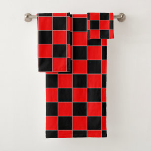 Black and Red Chequered Bath Towel Set