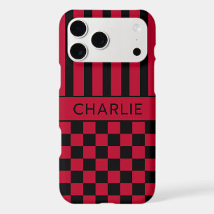 Black and Red Chequered Striped Personalized