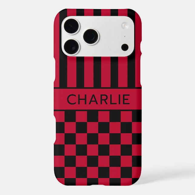 Black and Red Chequered Striped Personalized (Back)