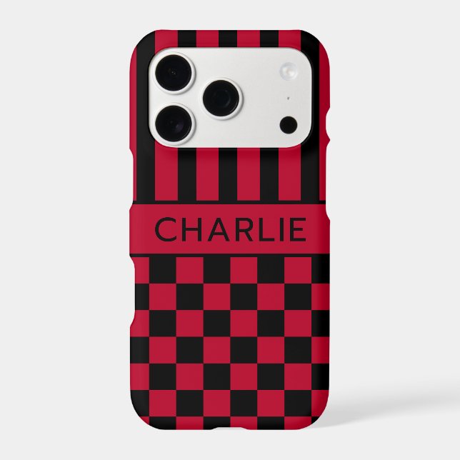 Black and Red Chequered Striped Personalized (Back)