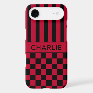 Black and Red Chequered Striped Personalized