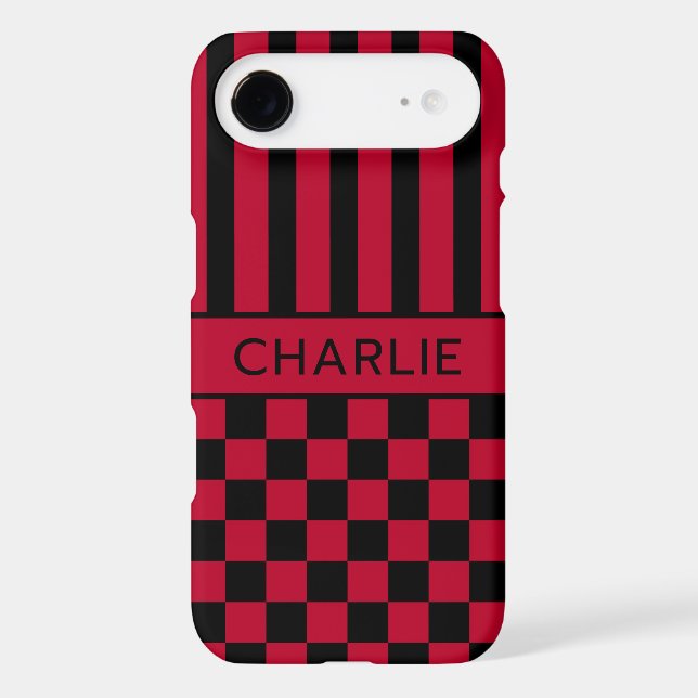 Black and Red Chequered Striped Personalized (Back)