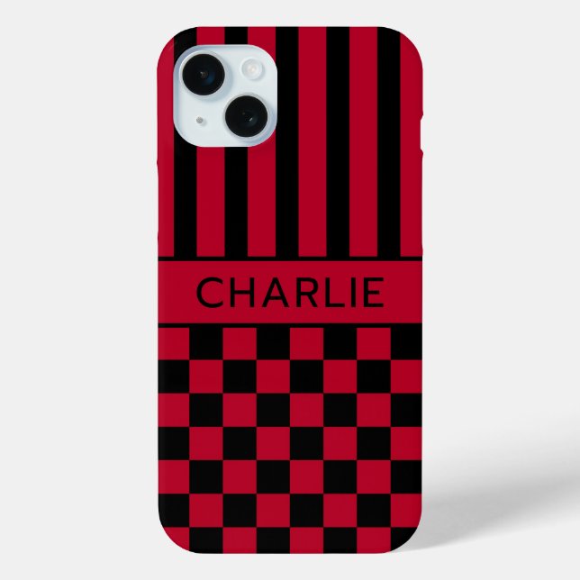 Black and Red Chequered Striped Personalized Case (Back)