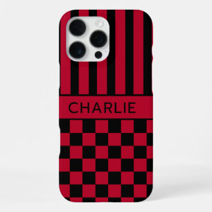 Black and Red Chequered Striped Personalized iPhone 16 Pro Max Case