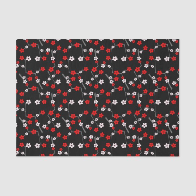 Black and Red Cherry Blossom Pattern Tissue Paper (Front)