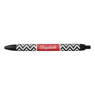 Black and Red Chevron Monogram Ink Pen