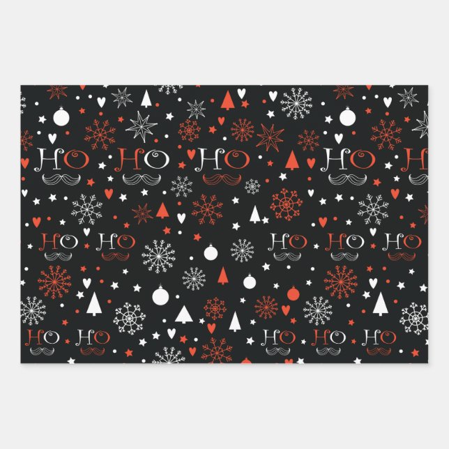 Black and red Christmas Wrapping Paper Sheet (Front)