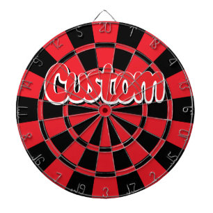 Black and Red Colour White Outlined Custom Text Dartboard