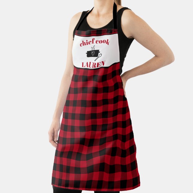 Black and Red Cook Buffalo Plaid Pattern Apron (Insitu)