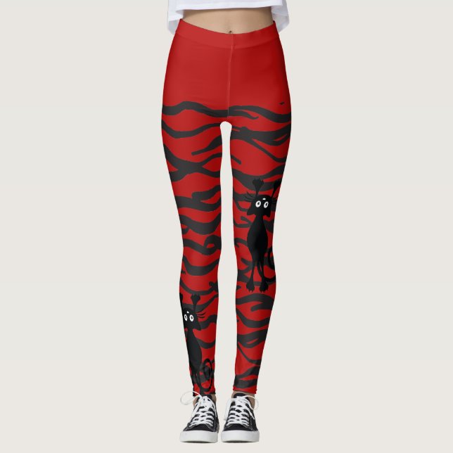 black and red crazy cats leggings (Front)